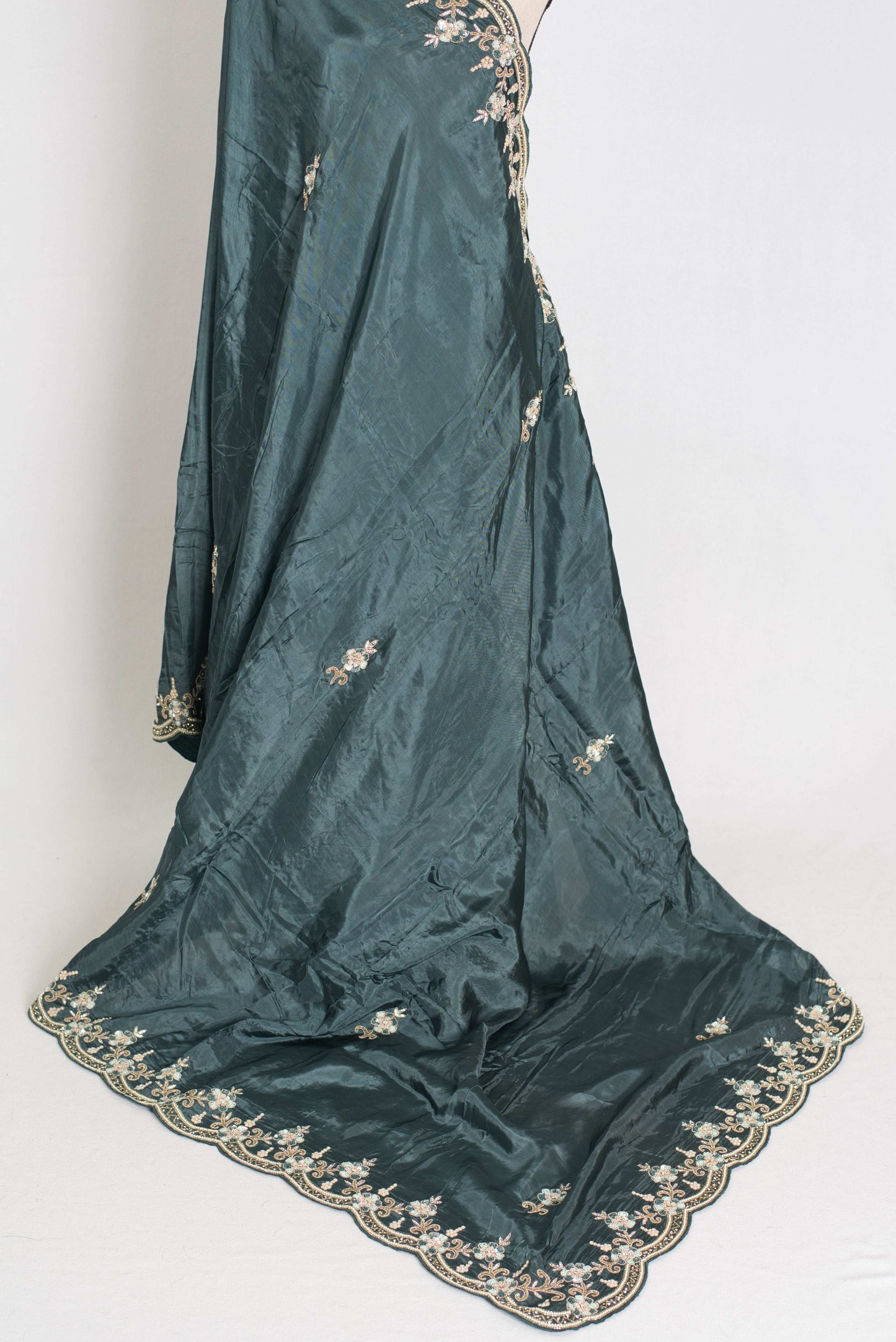 Zaina : English Green Hand Embroidered Zardozi Party Wear Saree image 4