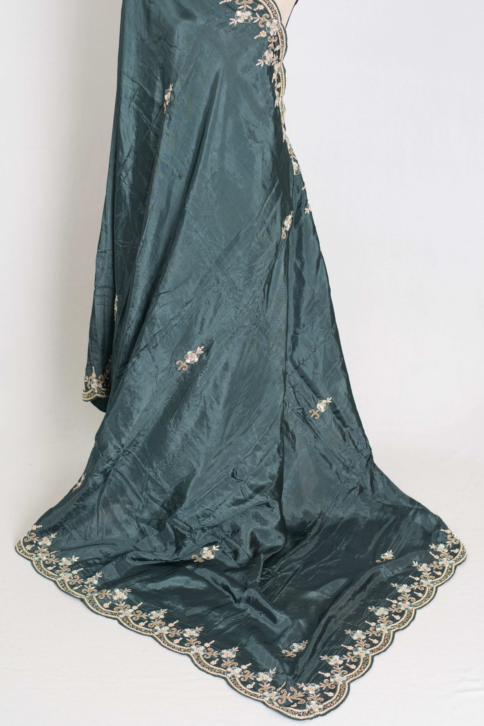 Zaina : English Green Hand Embroidered Zardozi Party Wear Saree image 4