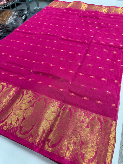 Hot Pink & Gold Tant saree — detail view