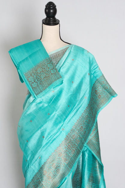 Gemini : Sky Blue Ombre Pure Raw Silk Handwoven Banarasi Saree image 2