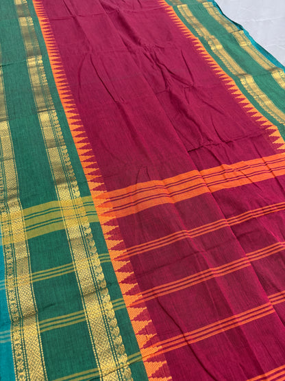 Kaveri : Magenta Kanchi Cotton Saree - Handwoven South Indian Elegance image 3