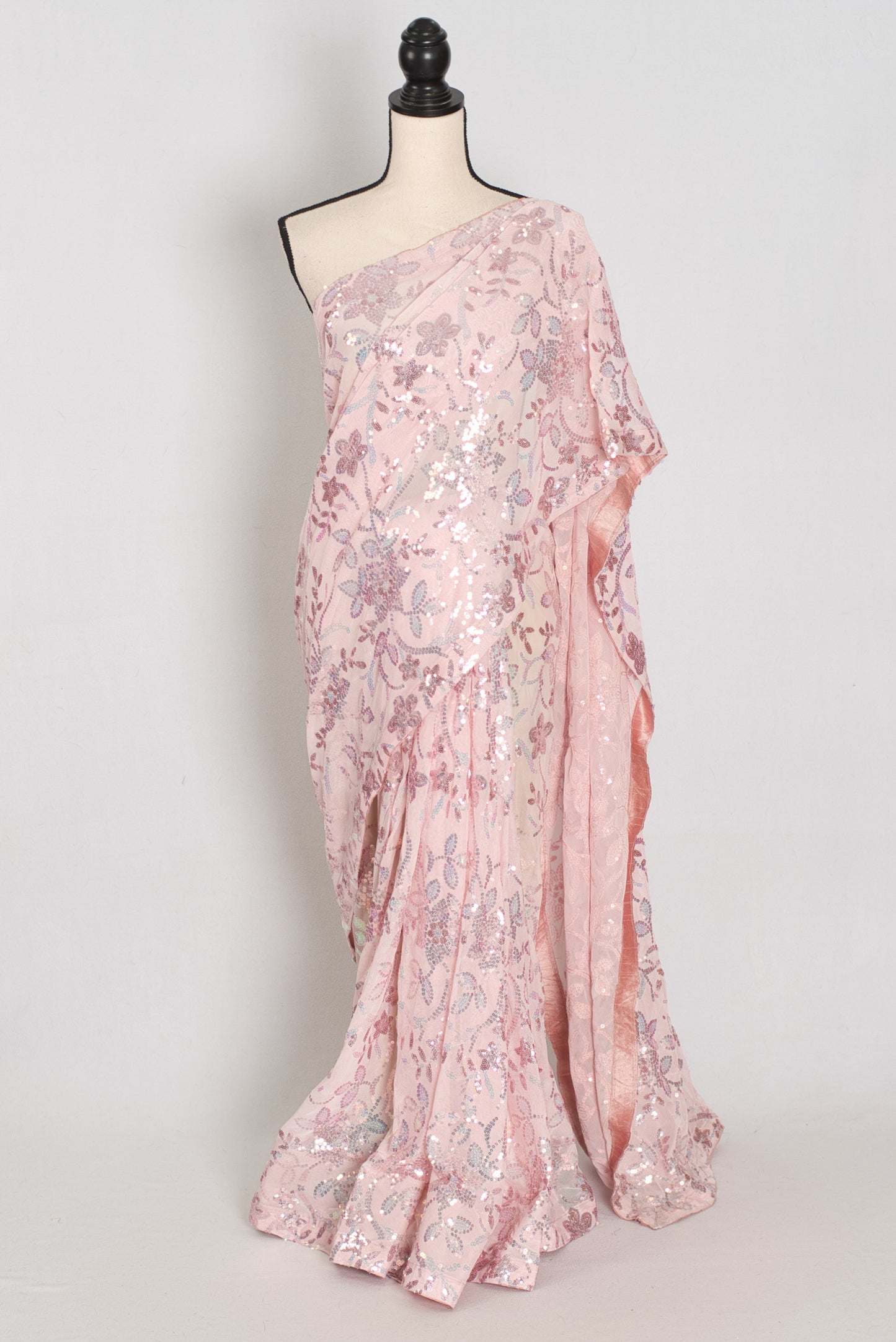 Ila | Baby Pink Soft Net Saree | Ready-to-Wear Set with Size 36 Stitched Blouse image 0