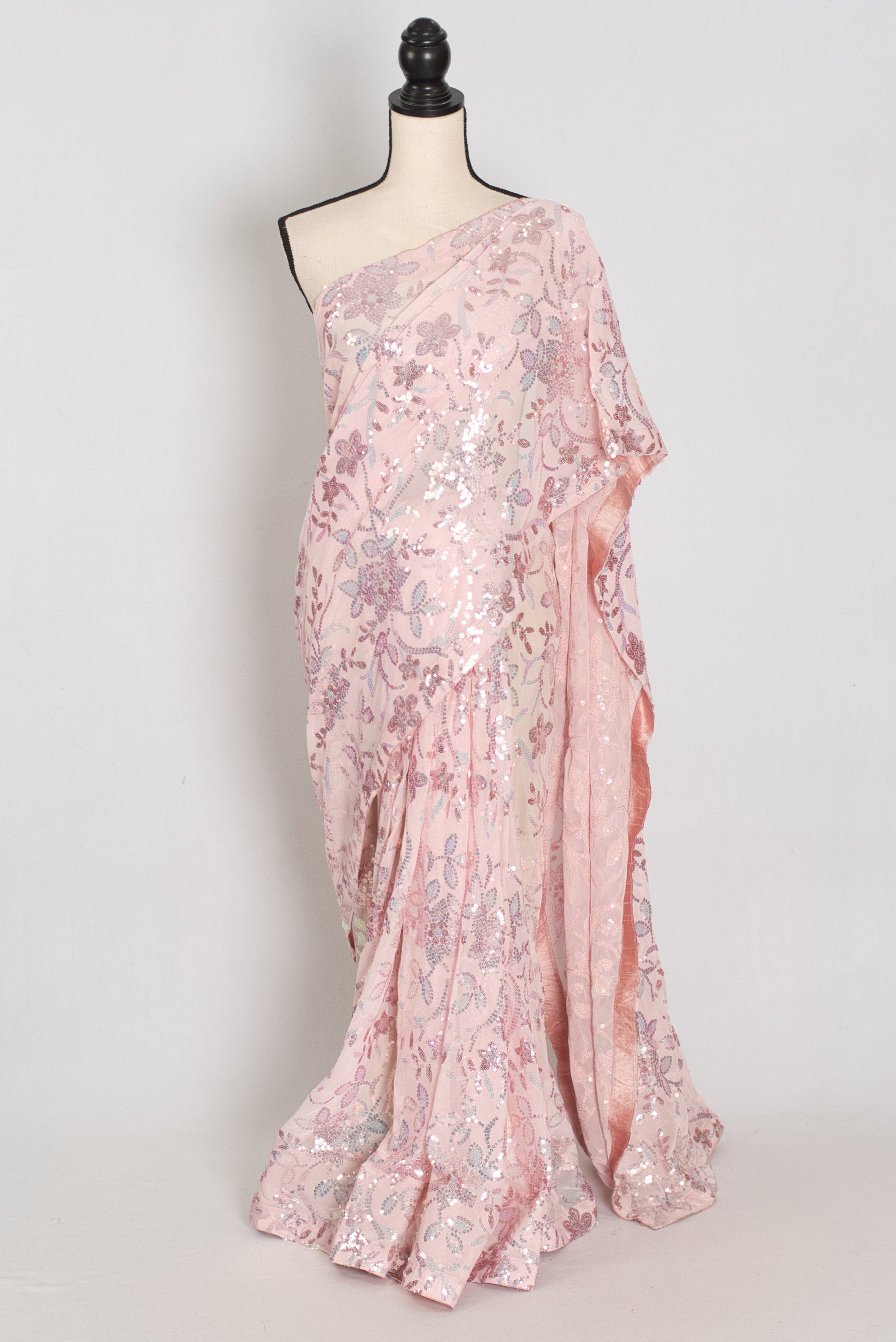 Ila | Baby Pink Soft Net Saree | Ready-to-Wear Set with Size 36 Stitched Blouse image 0