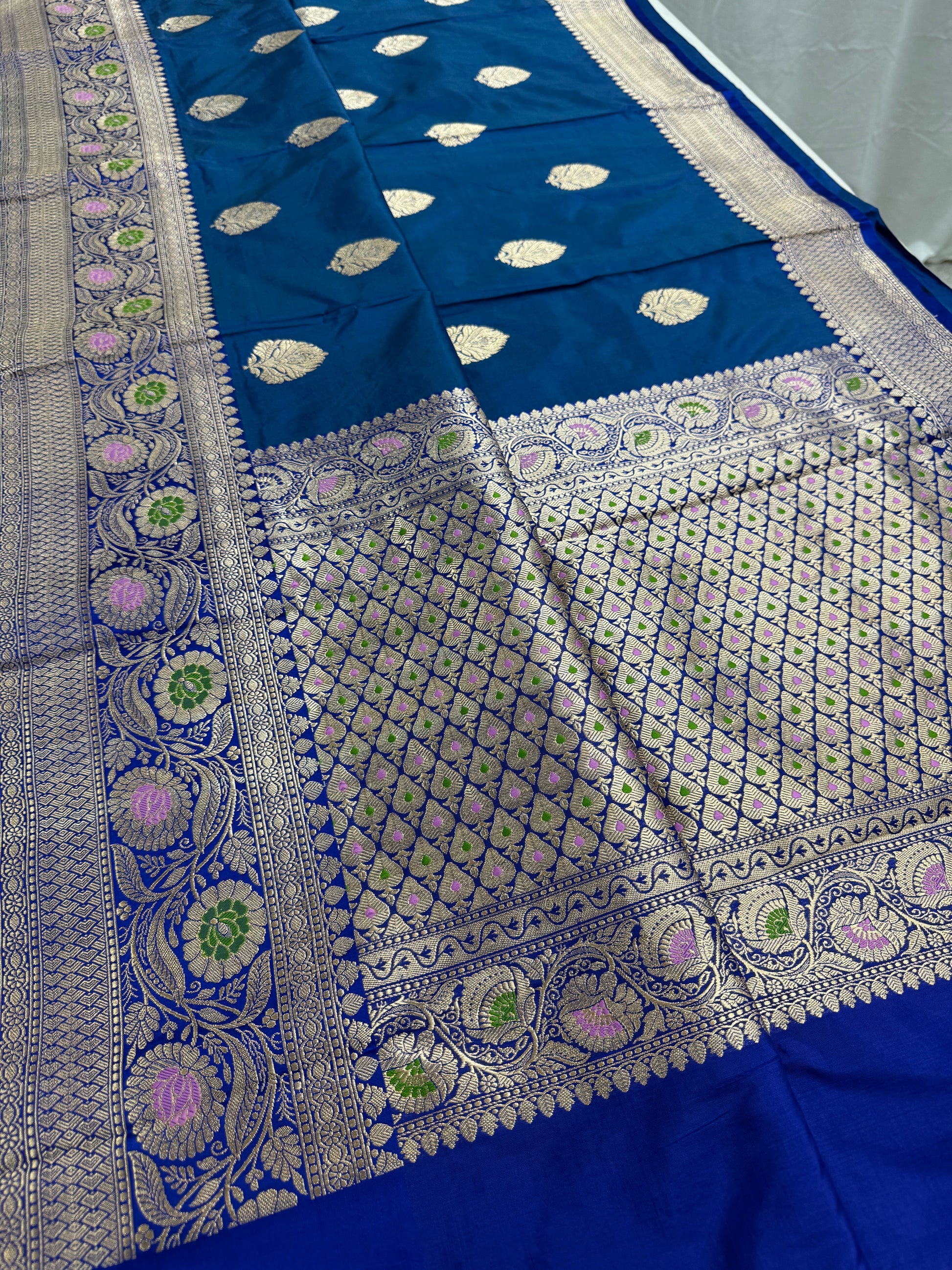 Indulekha : Silk Mark Certified Blue Banarasi Saree with Meenakari Work image 2