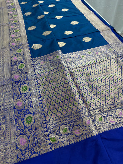 Indulekha : Silk Mark Certified Blue Banarasi Saree with Meenakari Work image 2