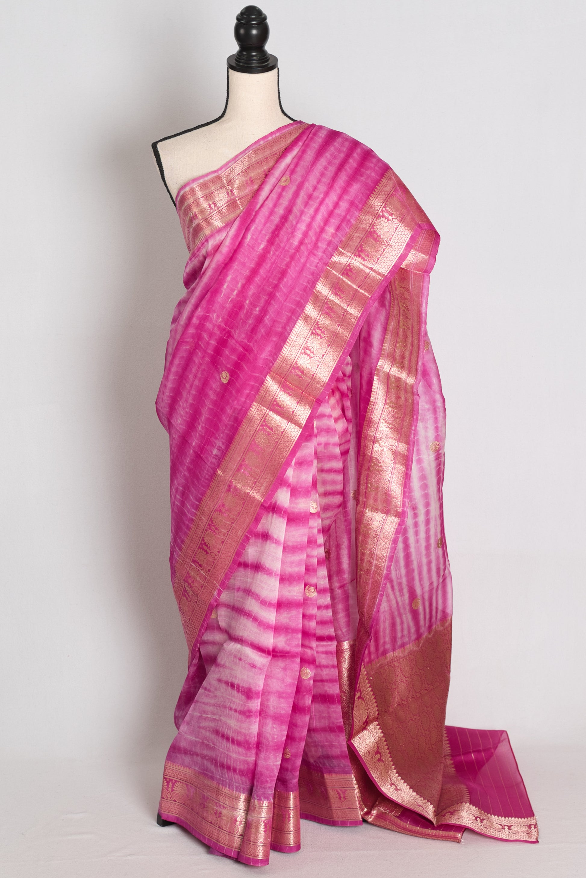 Diya : Pink Shibori Kora Organza Banarasi Saree | Silk Mark Certified image 0