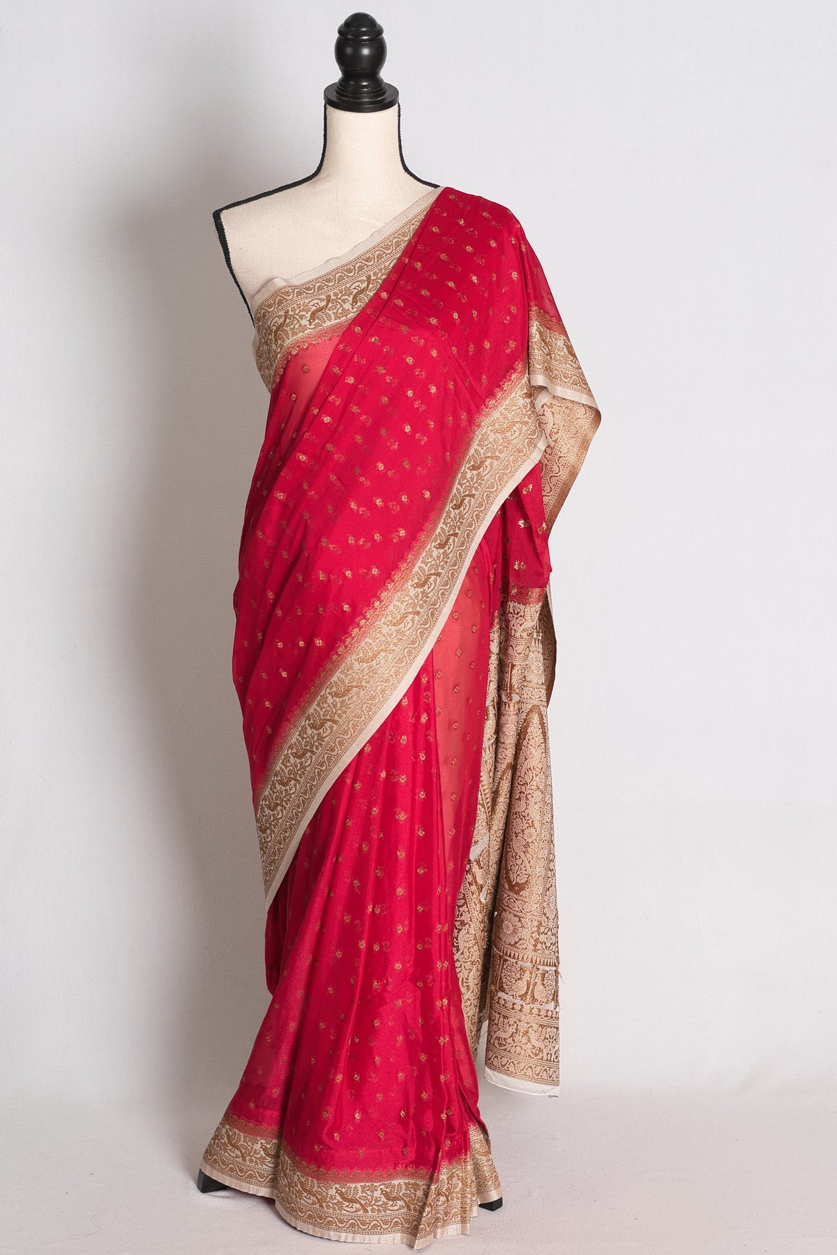 Rani: Dark Pink and Off-White Semi Georgette Banarasi Saree image 0