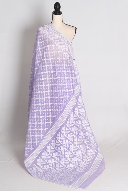 Light Purple and White Jamdani saree — front view