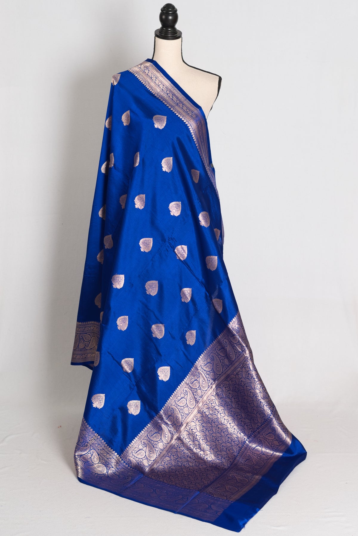 Sumaira : Royal Blue Pure Satin Silk Banarasi Saree with Silver-Gold Zari image 1