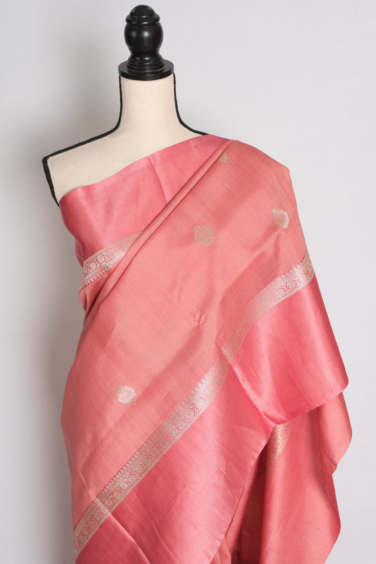 Anisha : Pastel Pink Tussar Silk Banarasi Saree with 36 Size Blouse image 4