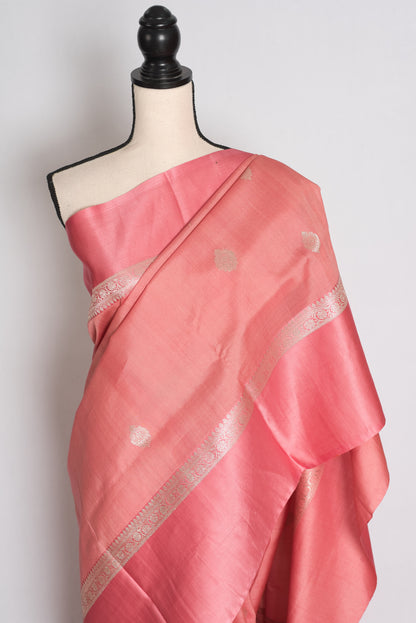 Anisha : Pastel Pink Tussar Silk Banarasi Saree with 36 Size Blouse image 4