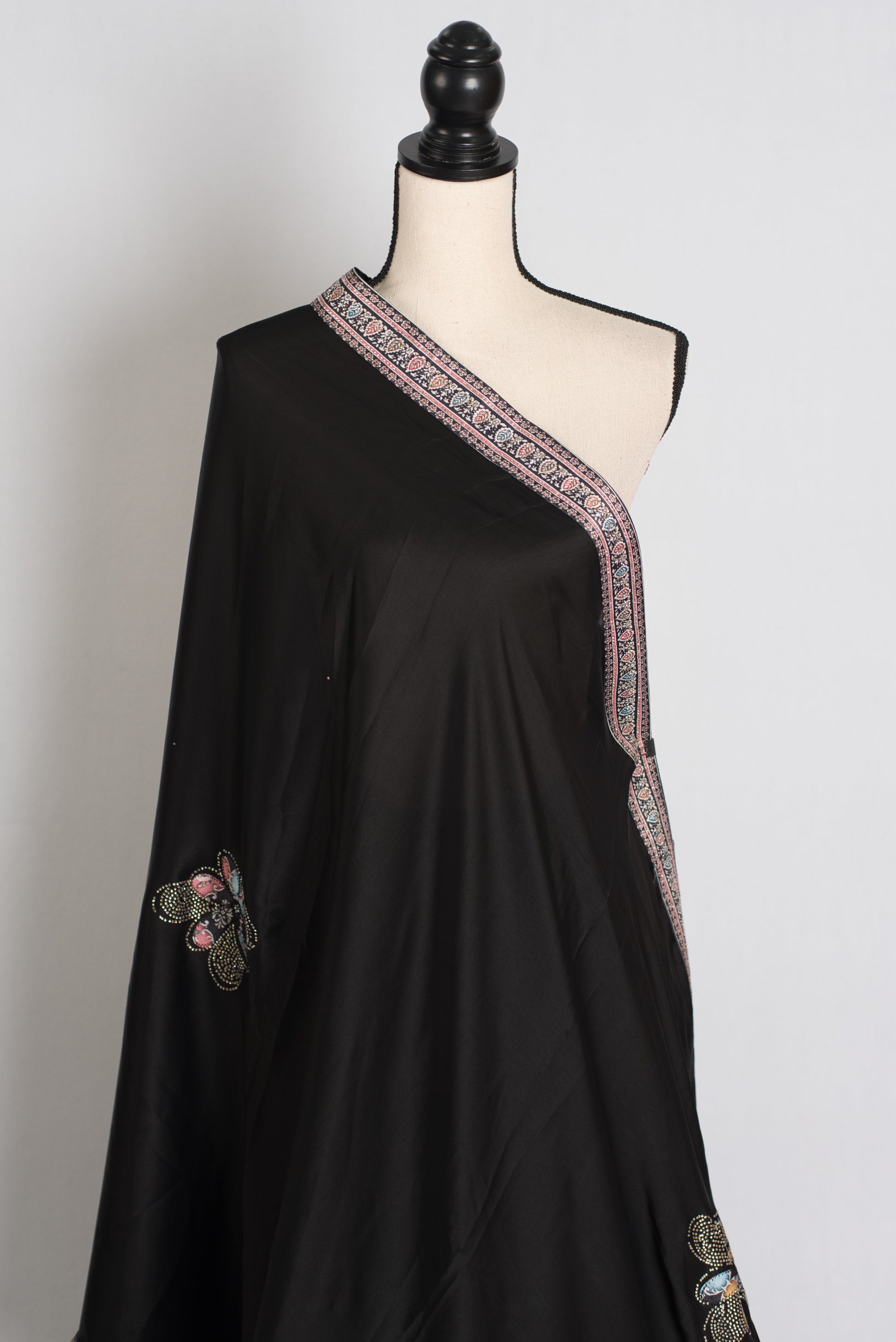 Nalini : Black Semi Satin Aplic Work Party Wear Saree image 4