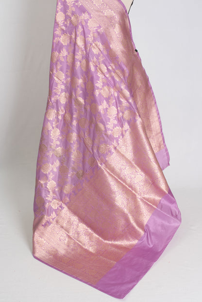 Sia : Silk Mark Certified Lavender Banarasi Saree with 38 Size Stitched Blouse image 4