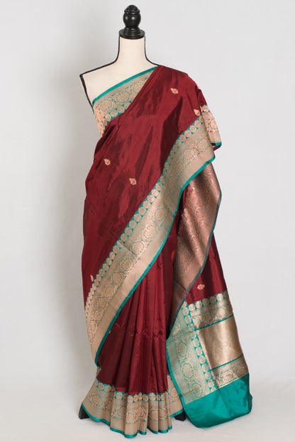 Kalpana | Brown Pure Katan Silk Banarasi Saree with 40 Size Stitched Blouse image 0