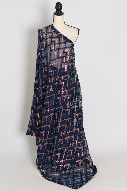 Elli | Navy Blue Soft Net Designer Sequin Saree | Glamorous Cocktail Partywear image 1