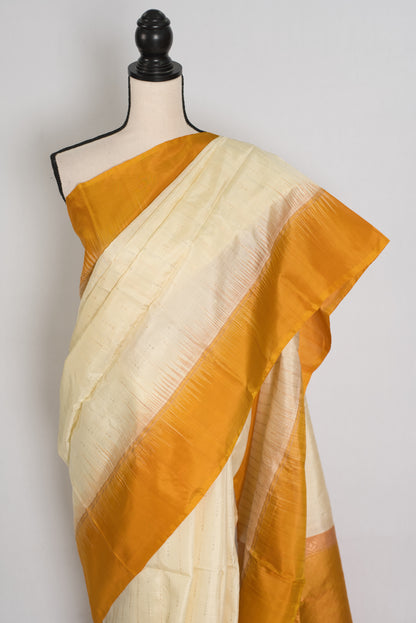Priya : Cream & Mustard Yellow Pure Silk Kanjivaram Saree | Silk Mark Certified image 6