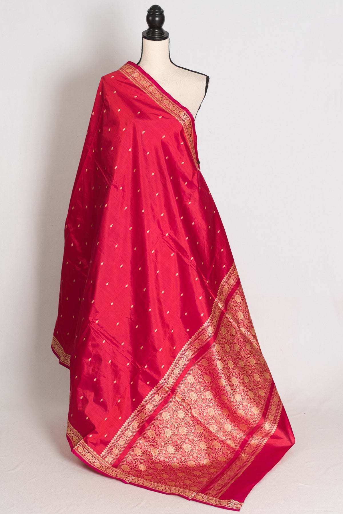 Rosy Pink Banarasi saree — front view