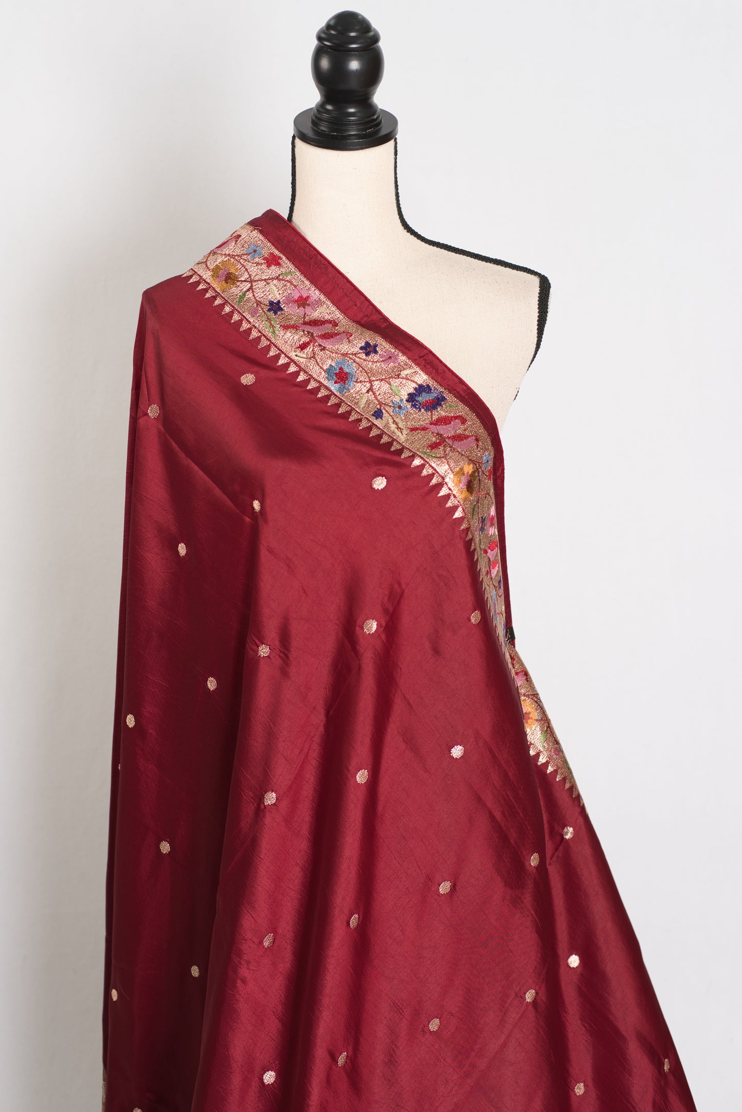 Bristi : Semi Tussar Silk Paithani Embroidered Maroon Designer Saree image 3