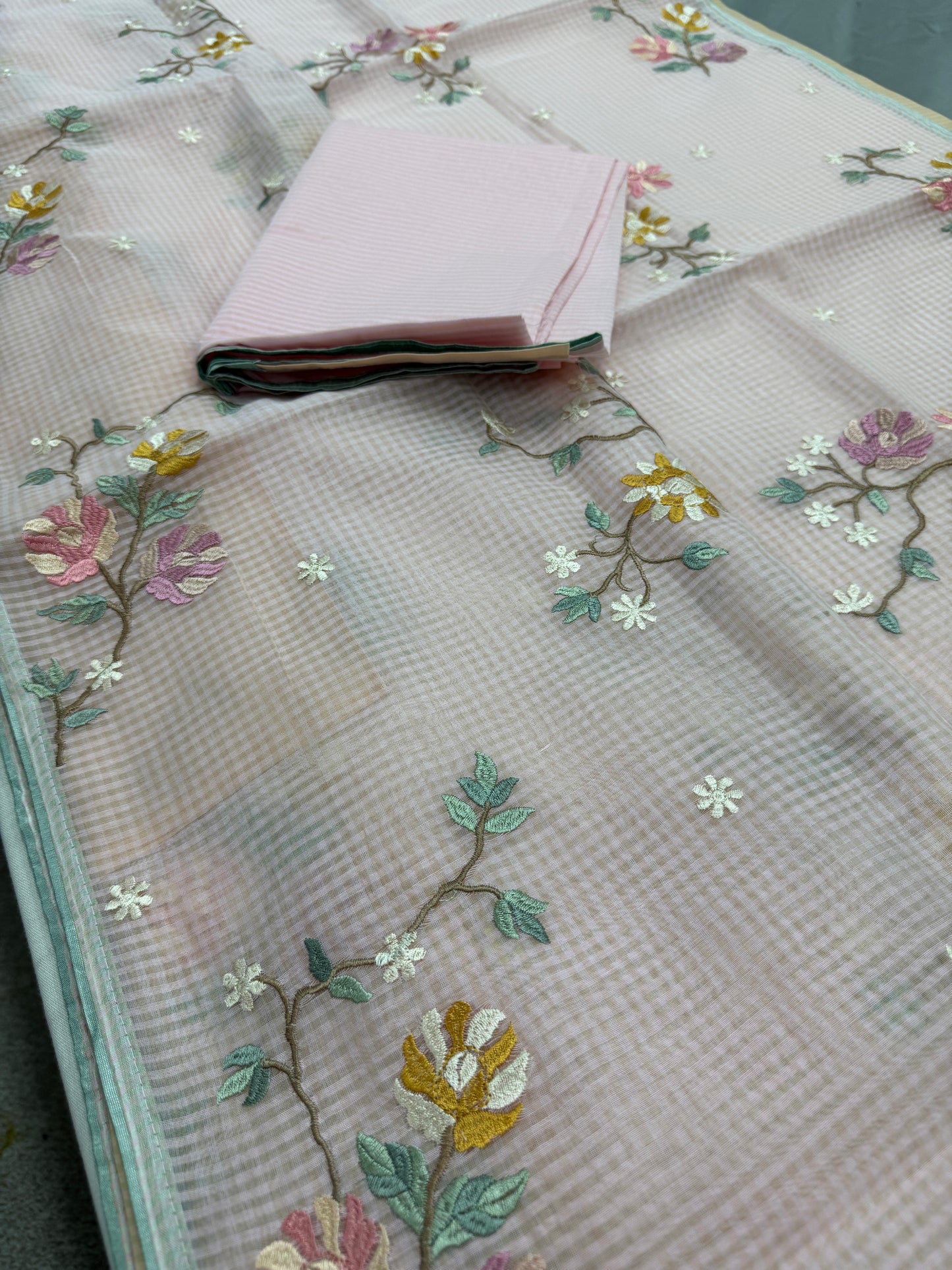 Rohini | Pink Floral Embroidery Blended Cotton Kota Saree image 2