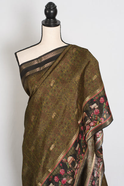 Dilshad | Henna Green Dola Silk Banarasi Saree | Perfect for Mehendi Ceremony image 6