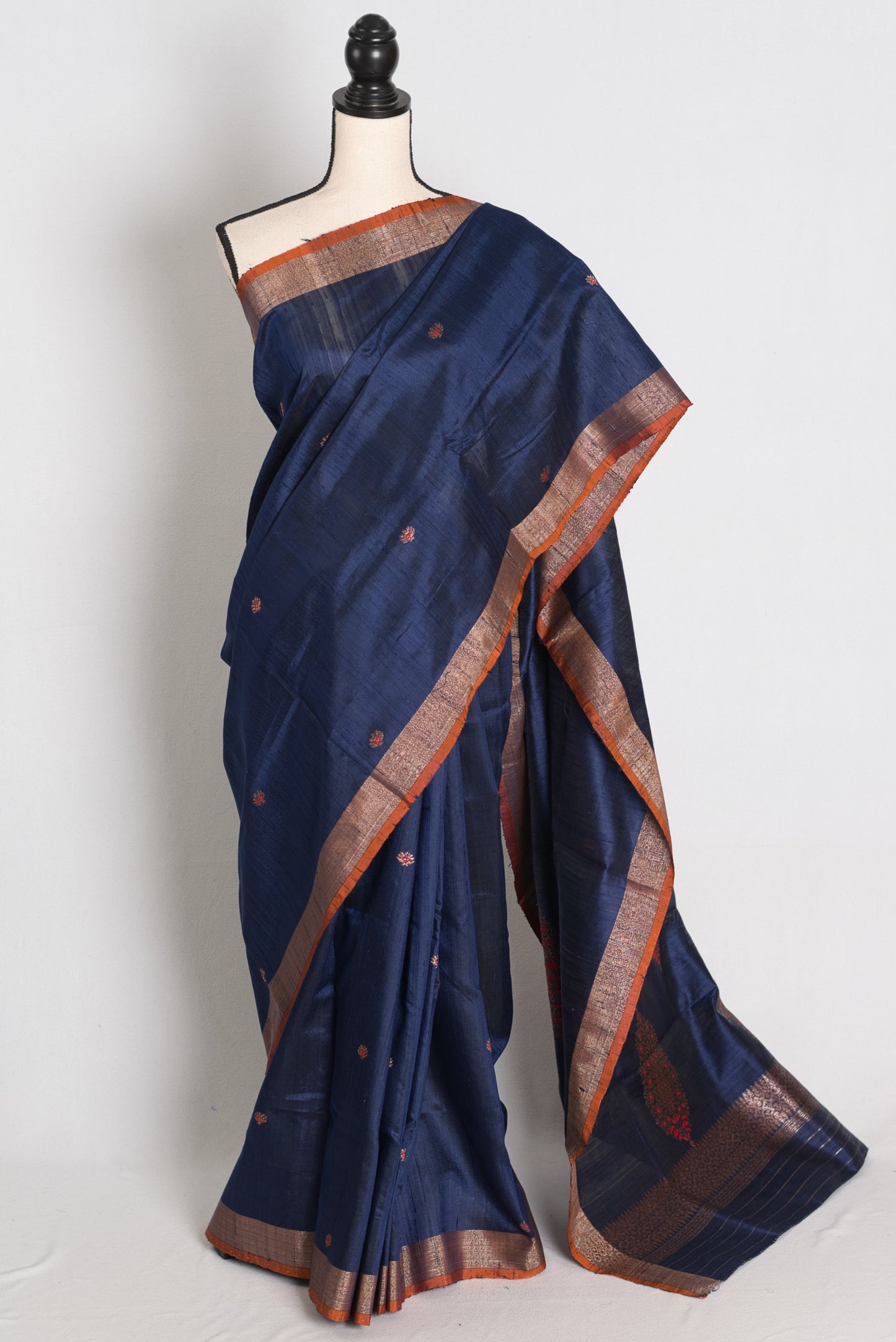 Uma : Midnight Blue Minakari Handwoven Pure Raw Silk Tussar Banarasi Saree image 0