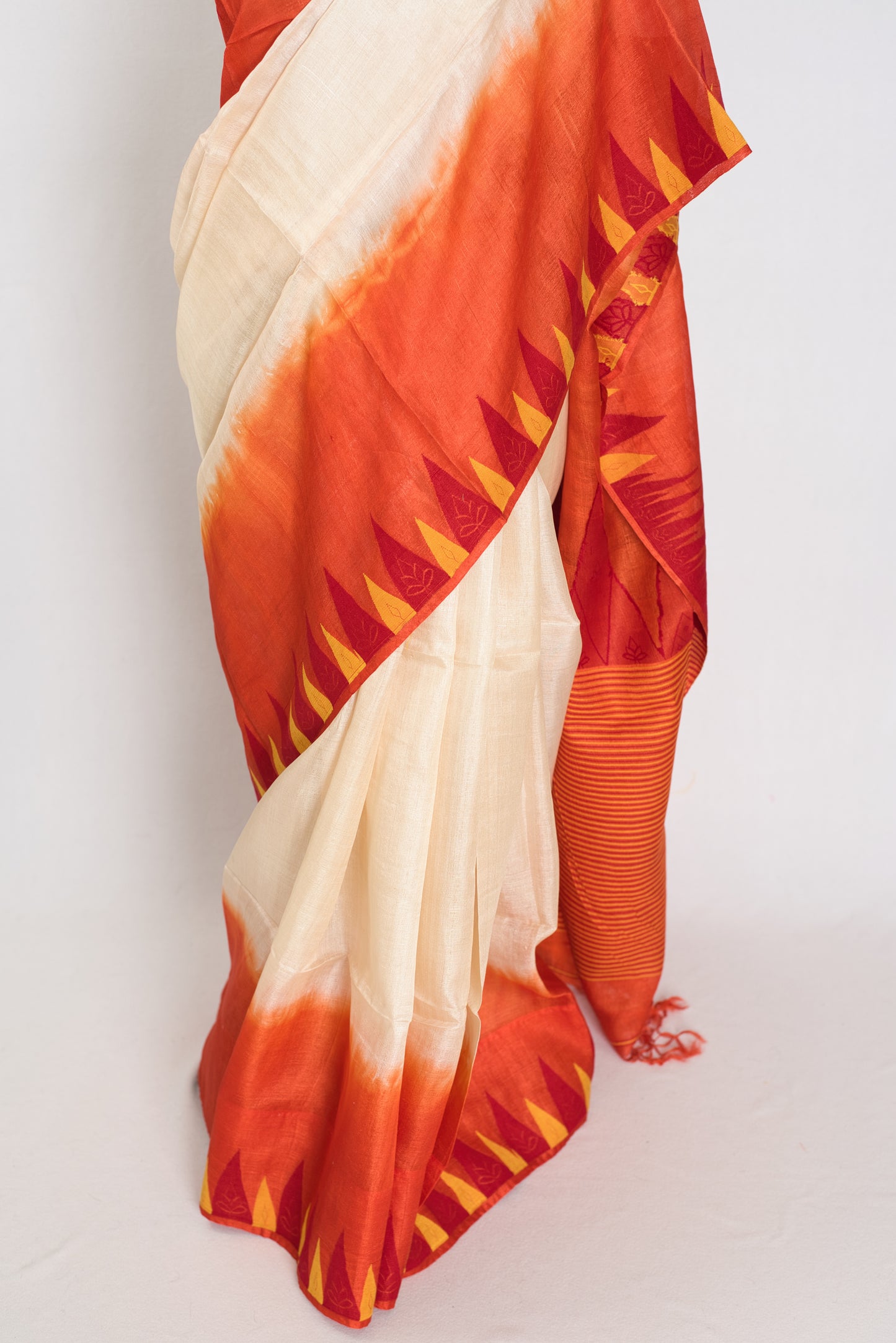 Kalpana: Cream & Orange Bengal Tussar Silk Saree | Silk Mark Certified image 5