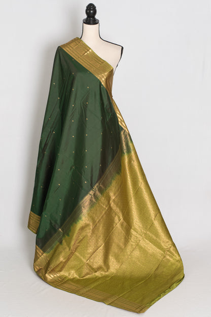 Mytheli – Deep Forest Green Kanjivaram Poly Silk Saree with Moss Green Border image 1