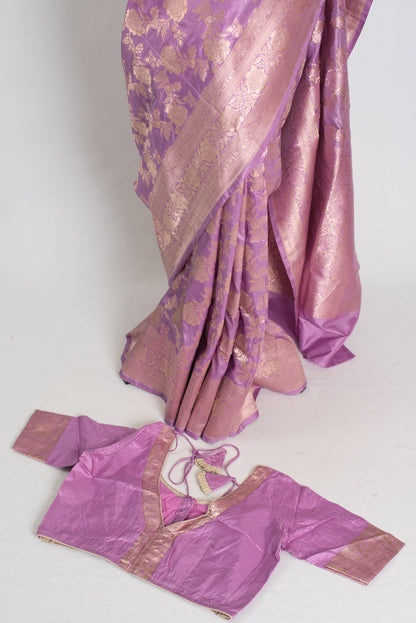 Sia : Silk Mark Certified Lavender Banarasi Saree with 38 Size Stitched Blouse image 2