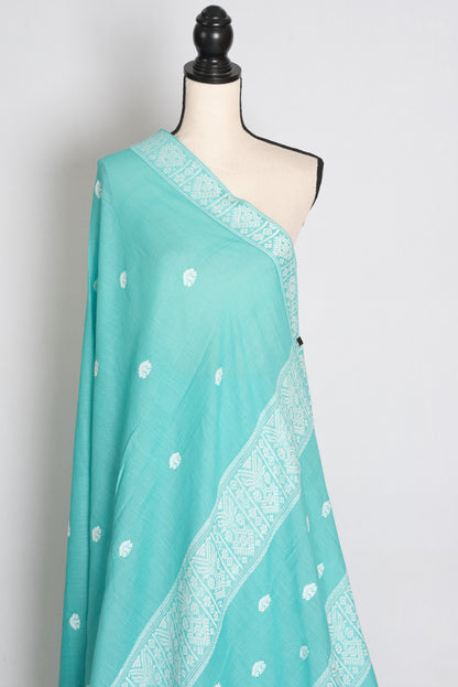 Ashmi : Sea Green & White Soft Pure Cotton Handloom Assamese Saree image 4