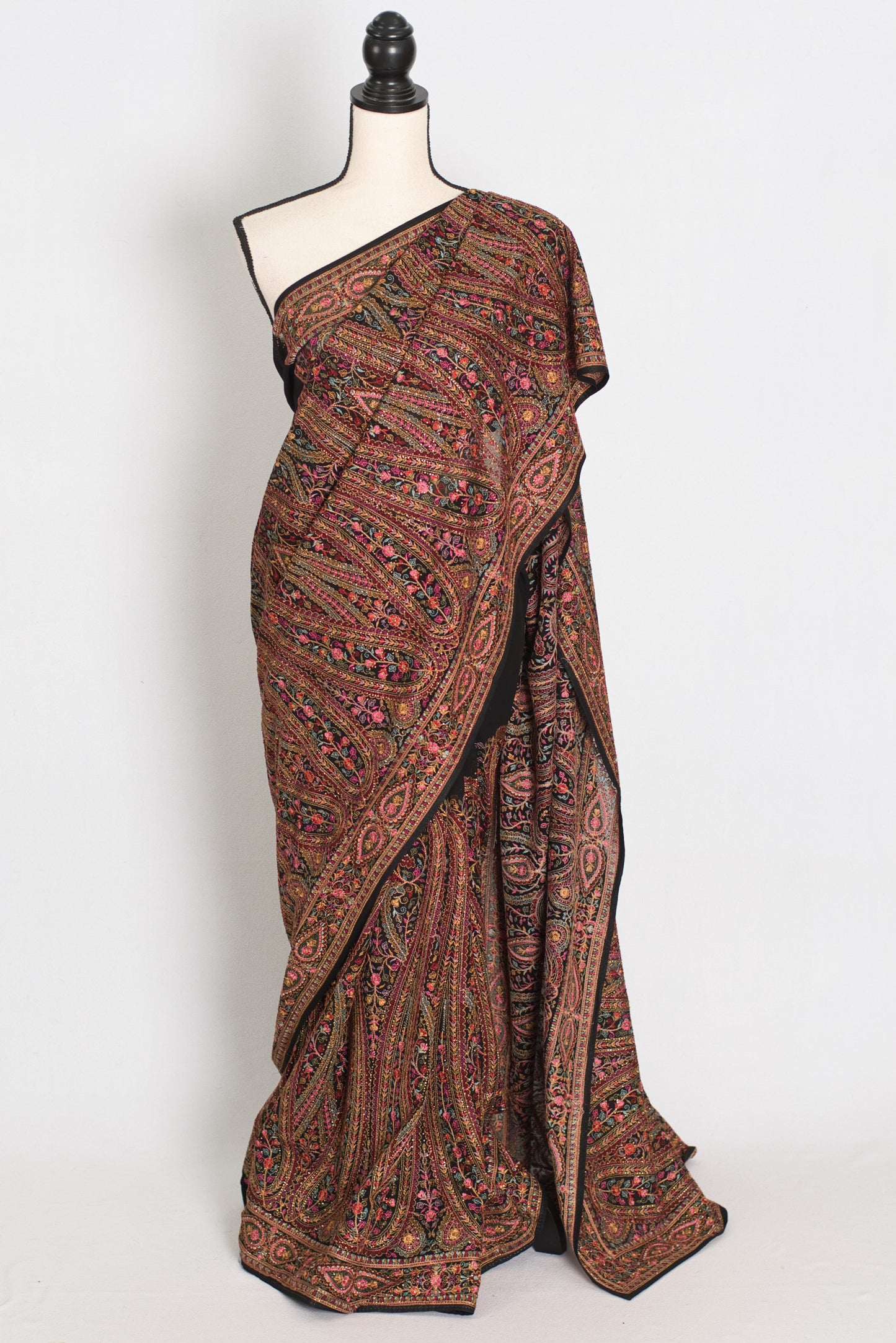 Pritha | Black Georgette Saree | All-Over Intricate Kashmiri Embroidery Jaal image 0