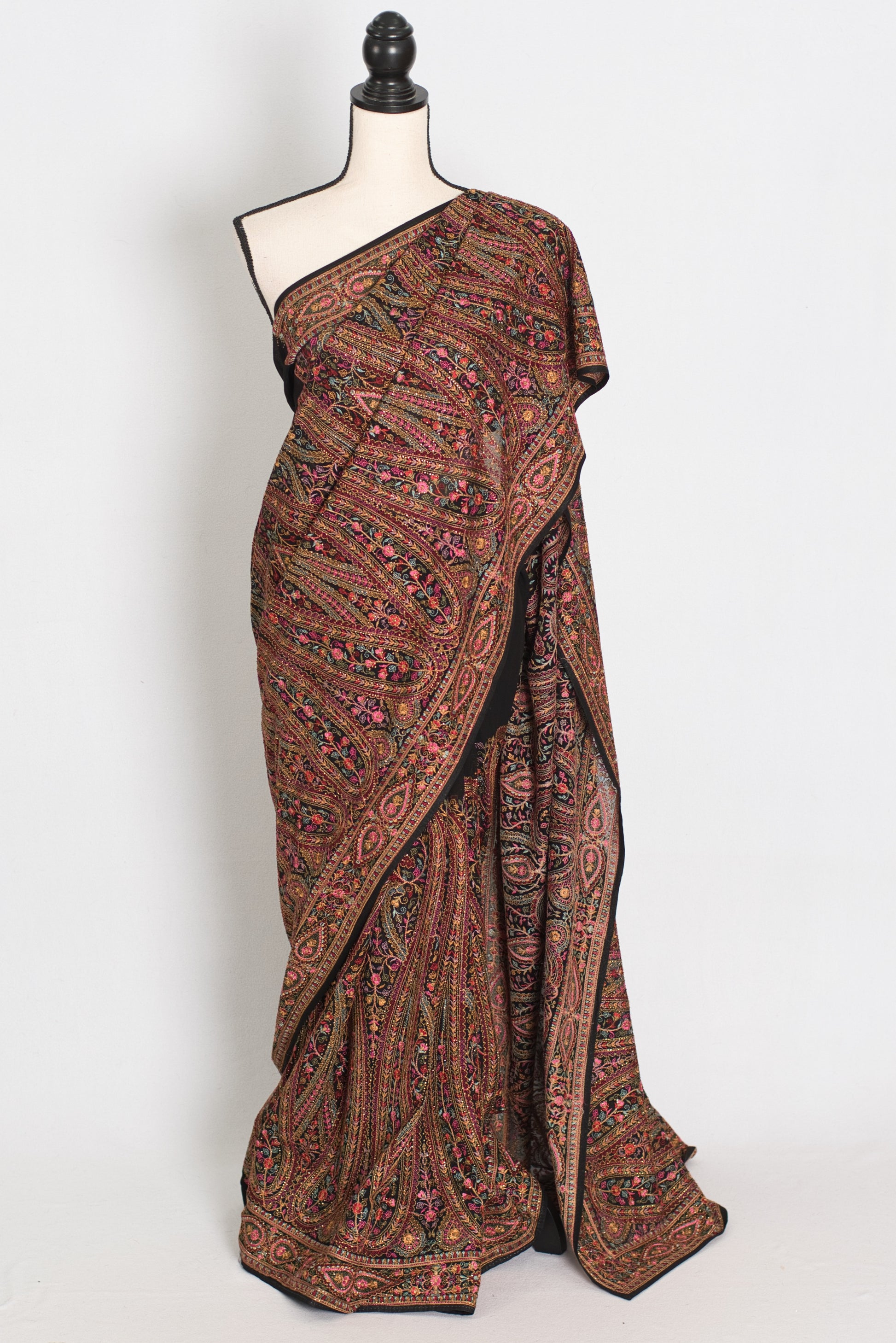 Pritha | Black Georgette Saree | All-Over Intricate Kashmiri Embroidery Jaal image 0