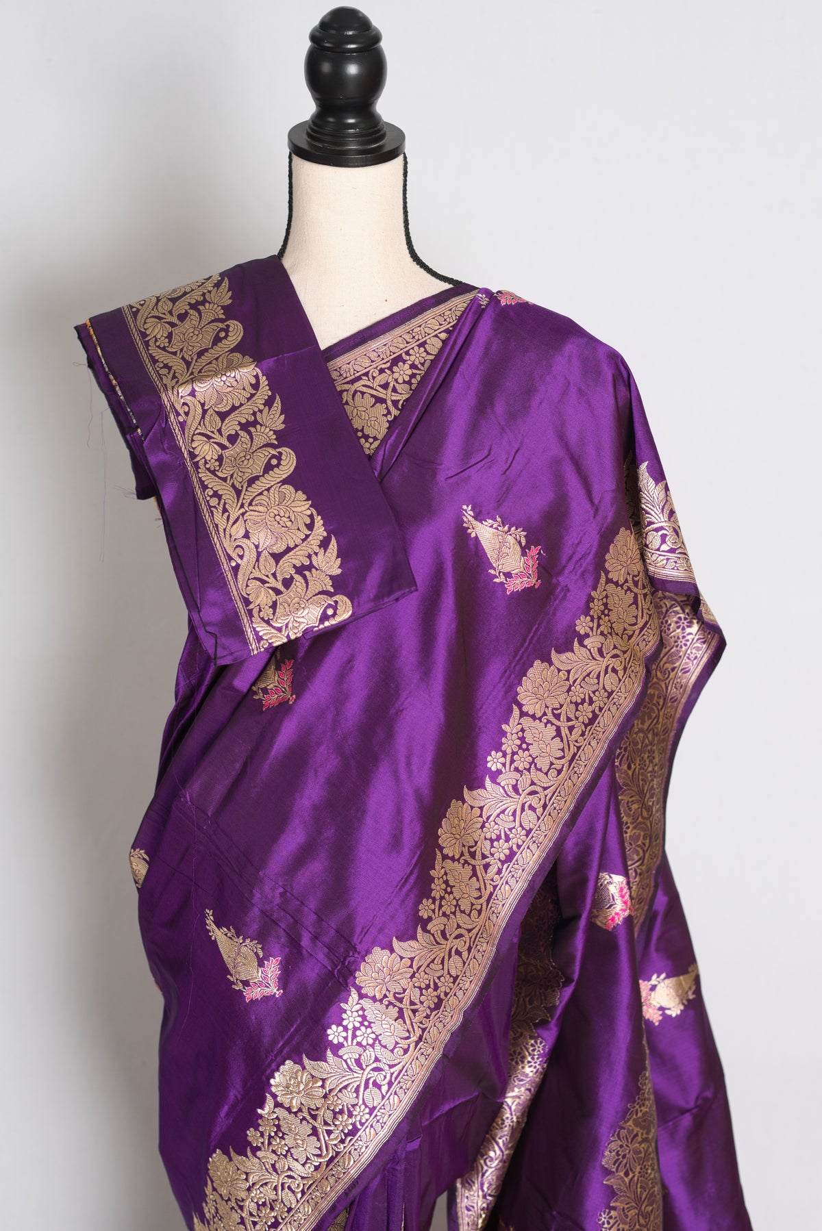 Gauri: Eggplant Purple Kadwa Banarasi Silk Saree with Gold Zari image 2
