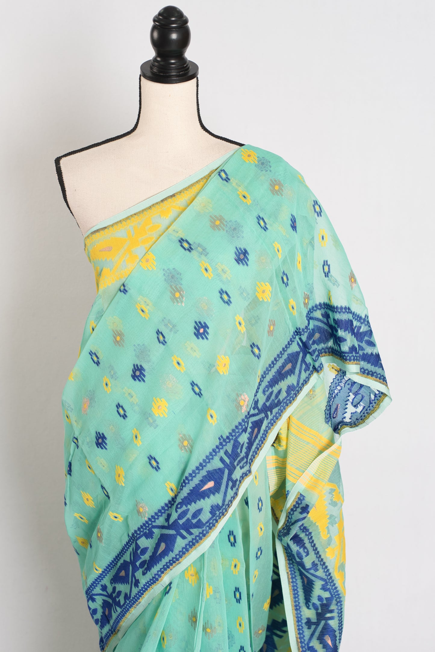 Subhra : Sea Green Blended Soft Cotton Jamdani Bengali Saree in Sea Green image 2