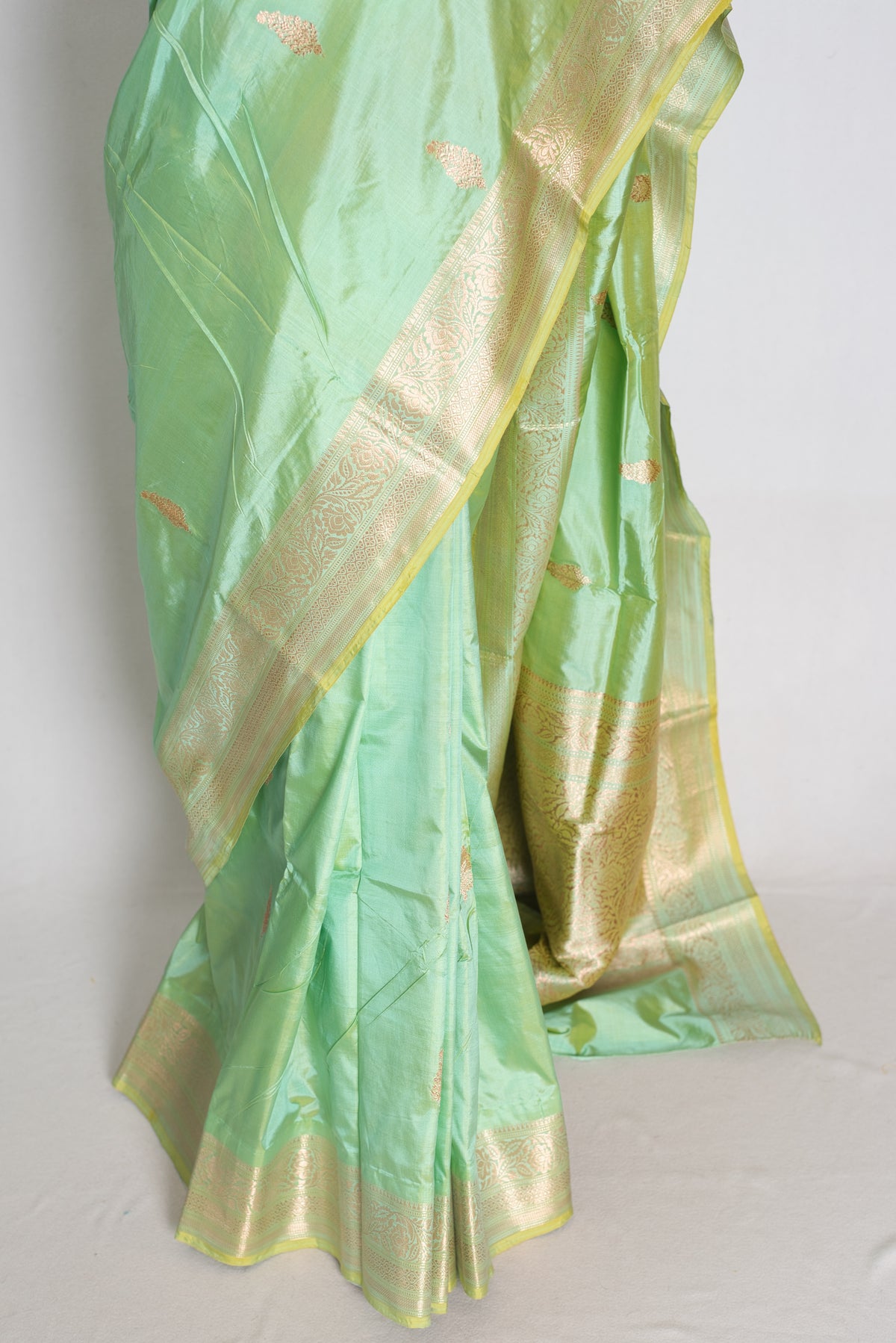 Sea Green and Gold Banarasi saree — blouse piece