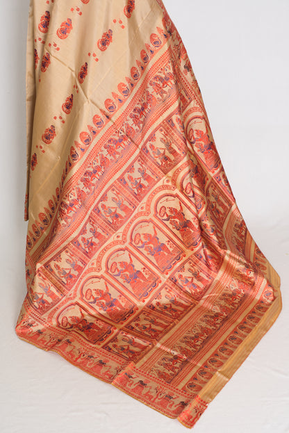 Beige Baluchari saree — border detail
