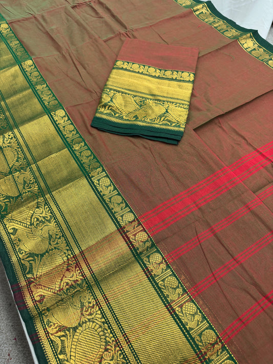 Yamini : Rusty Red Kanchi Cotton Saree - Handwoven South Indian Elegance image 0