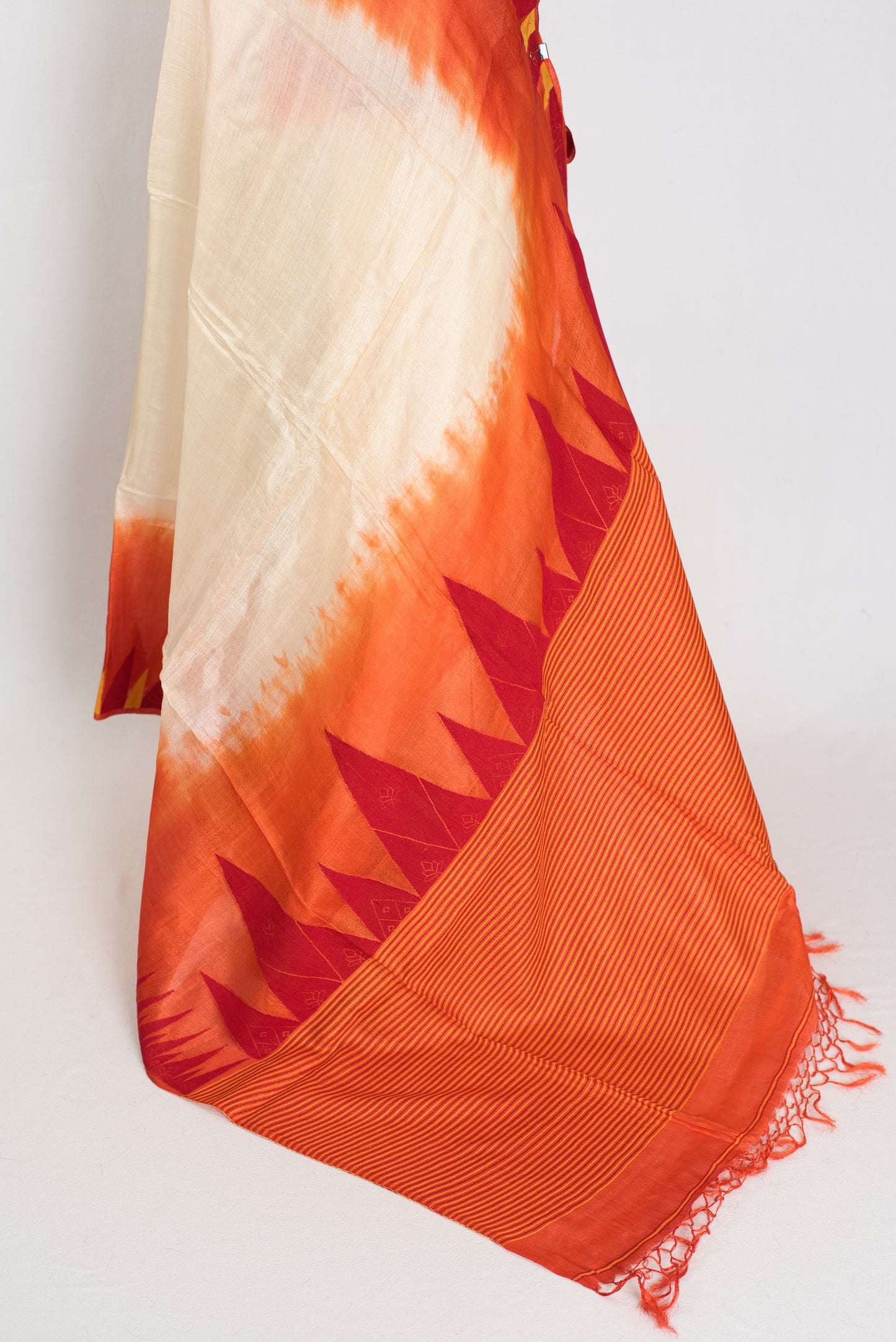 Kalpana: Cream & Orange Bengal Tussar Silk Saree | Silk Mark Certified image 3