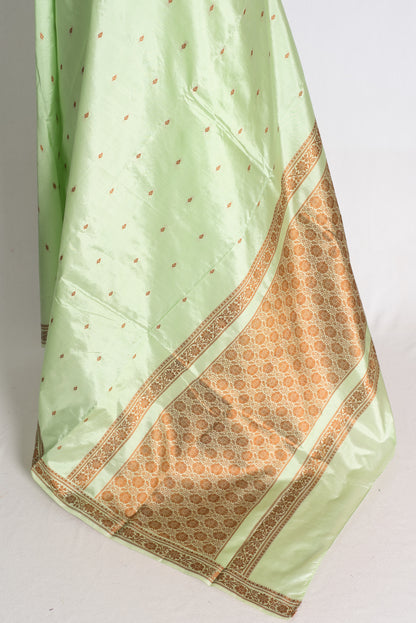 Protha: Sea Green Banarasi Silk Saree with Blouse Piece image 3