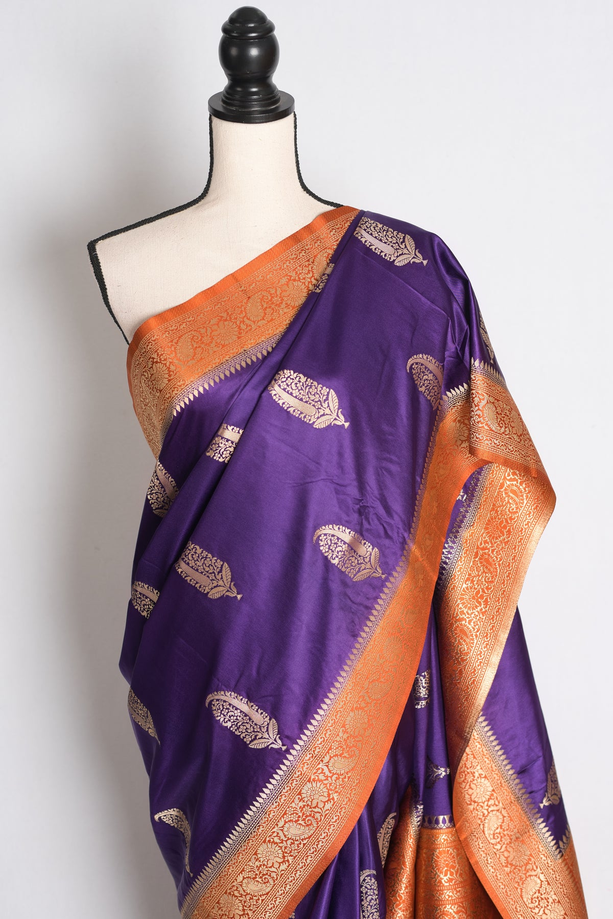 Bani: Purple and Orange Semi Mashru Banarasi Silk Saree with 36 Size Blouse image 4
