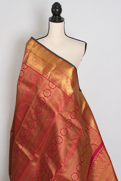 Kalyani : Dark Pink & Gold Bridal Kanjivaram Brocade Saree (Silk Mark Certified) image 5