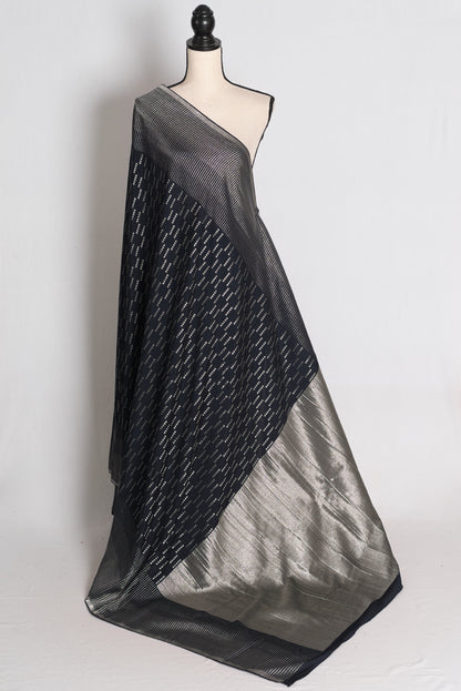 Sia: Raven Black and Silver Semi Georgette Banarasi Saree image 1