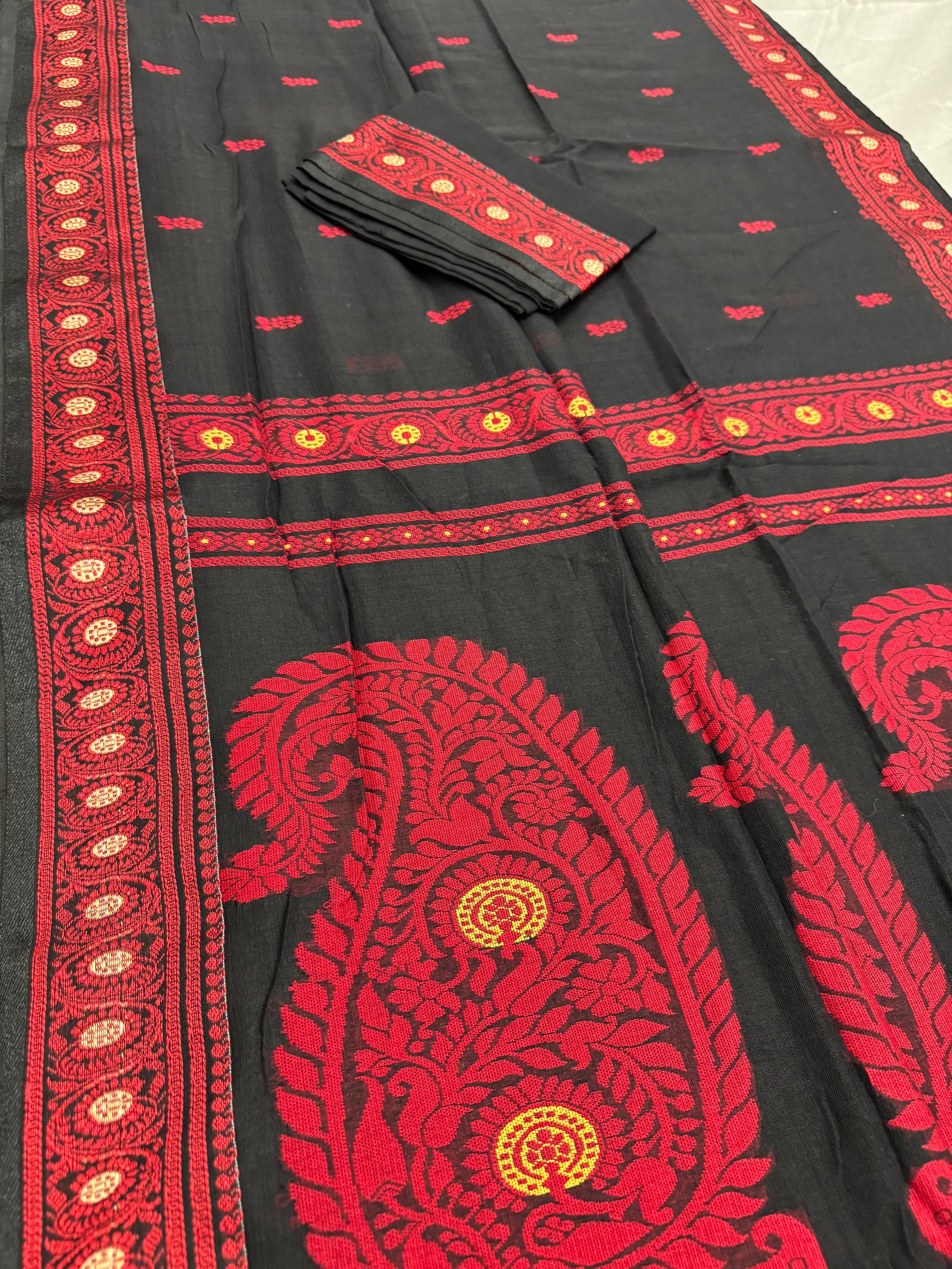 Medha : Black and Red Cotton Baluchari Saree Bengal Handloom image 3