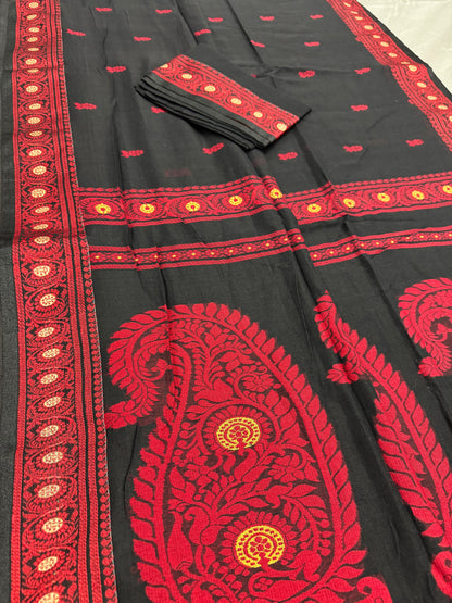 Medha : Black and Red Cotton Baluchari Saree Bengal Handloom image 3