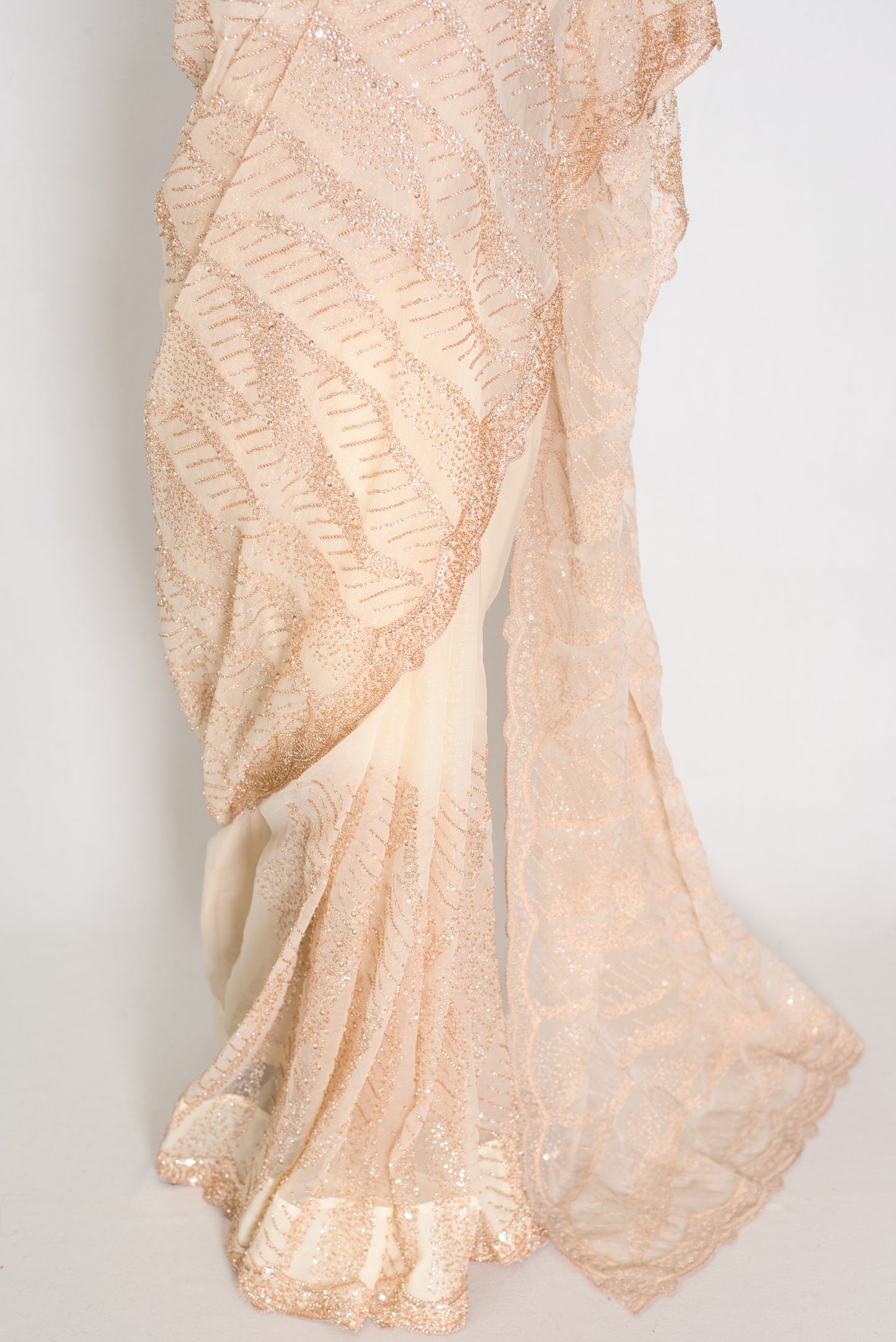 Sia | Cream and Gold Soft Organza Saree | Summer Wedding & Cocktail Partywear image 6