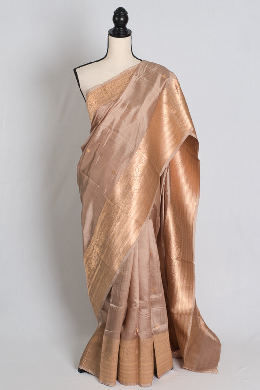 Kanakavalli : Silk Mark Certified English Brown Satin Silk Banarasi Saree image 0