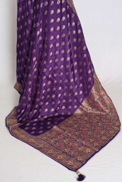 Priya : Purple and Gold Dola Silk Banarasi Saree with 40 Size Blouse image 4