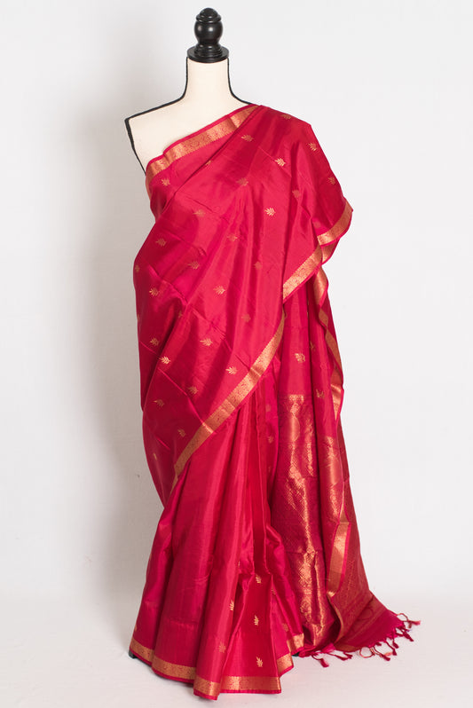 Nita: Rose Pink Kanjivaram Silk Saree |Traditional Small Gold Border image 0