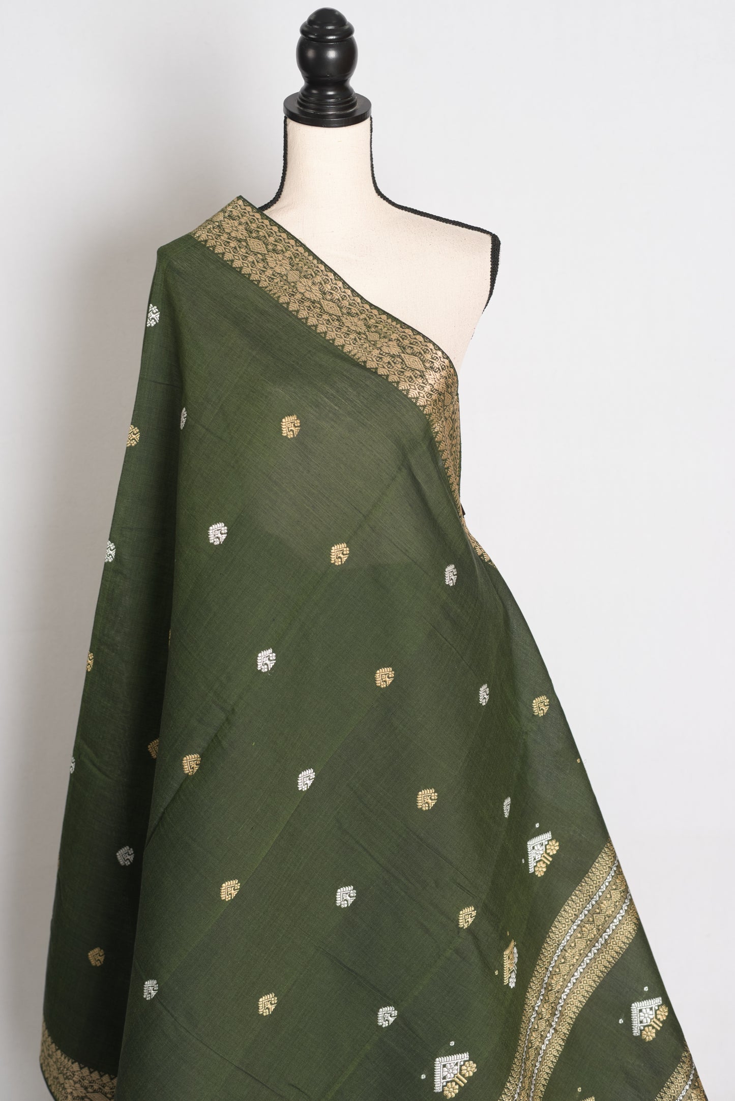 Mandira : Heena Green Pure Cotton Assamese Handloom Saree image 4