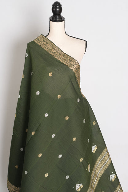 Mandira : Heena Green Pure Cotton Assamese Handloom Saree image 4