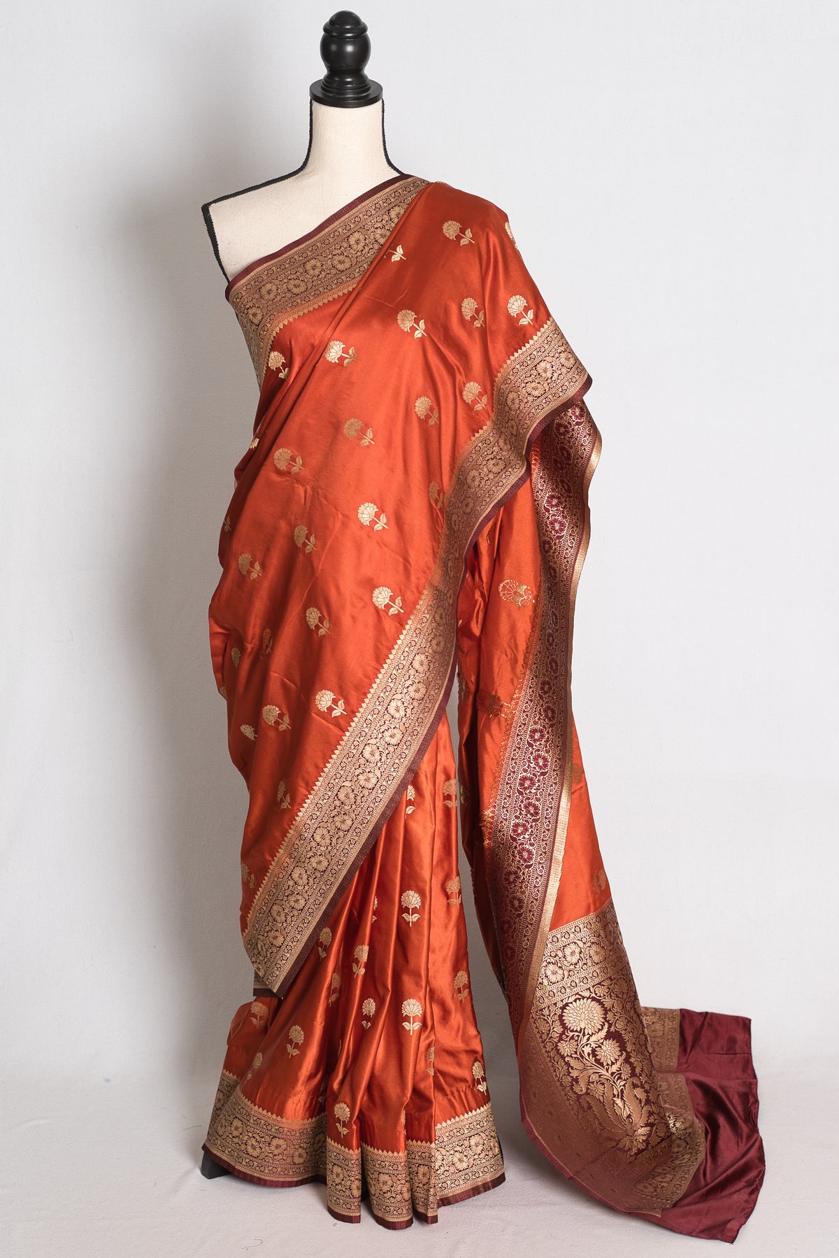 Mati: Rust Orange and Brown Semi Mashru Silk Banarasi Saree with 36 Size Blouse image 0